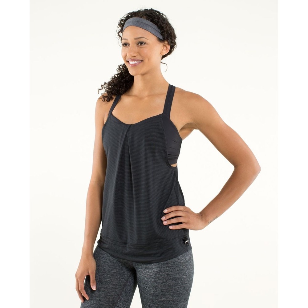 Lululemon Athletica Black Striped Built In Bra Tank Top Womens Size 4